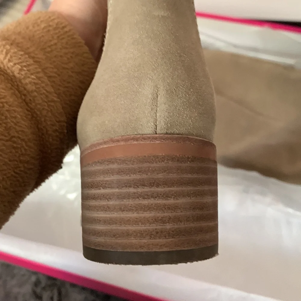 Suede Over-the-Knee Block Heel Boots - Beige